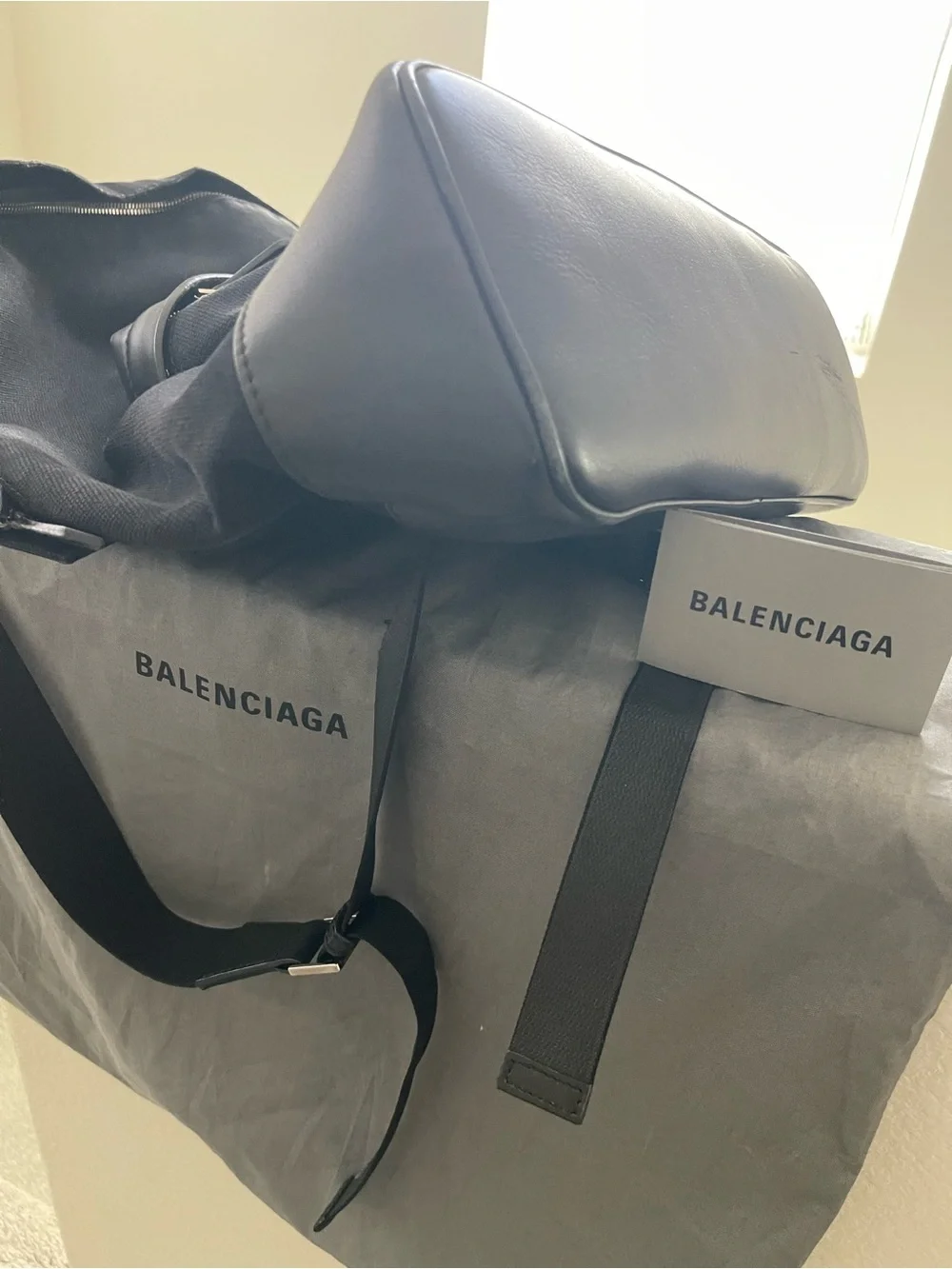 Balenciaga Black Canvas & Leather Logo Front Pocket Backpack/card /dust bag